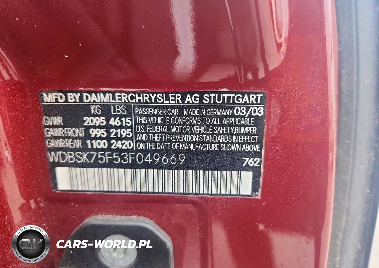 2003 Mercedes-Benz Sl 500R VIN:WDBSK75F53F049669 - 12