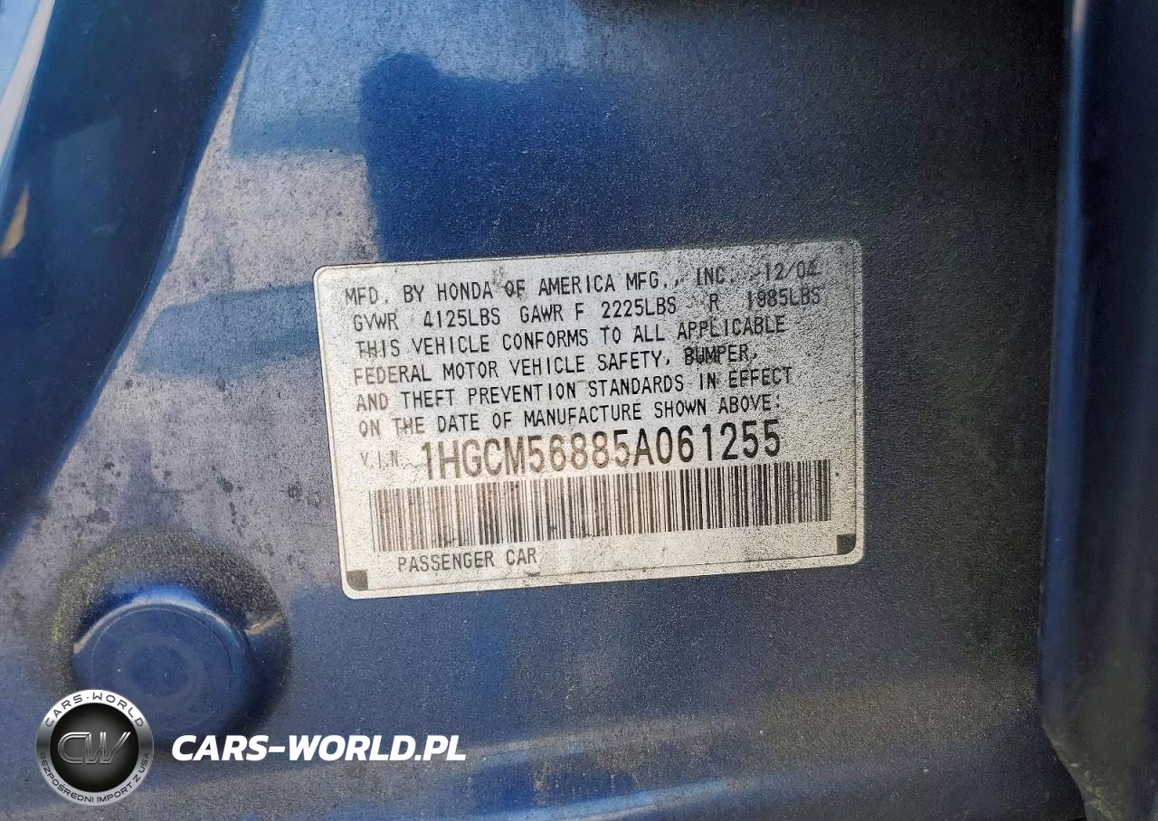 2005 Honda Accord Ex VIN:1HGCM56885A061255 - 12