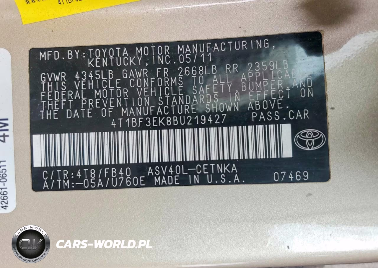 2011 Toyota Camry Automatic VIN:4T1BF3EK8BU219427 - 12