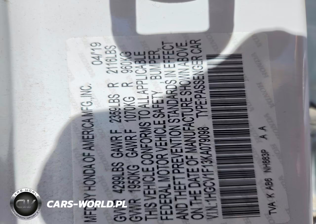 2019 Honda Accord Lx VIN:1HGCV1F13KA079098 - 13