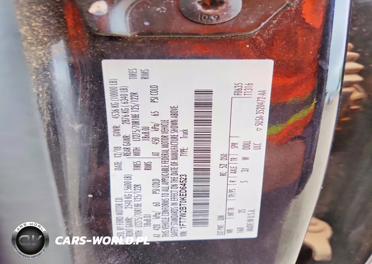 2019 Ford F250 Super Duty VIN:1FT7W2BT0KED64523 - 12