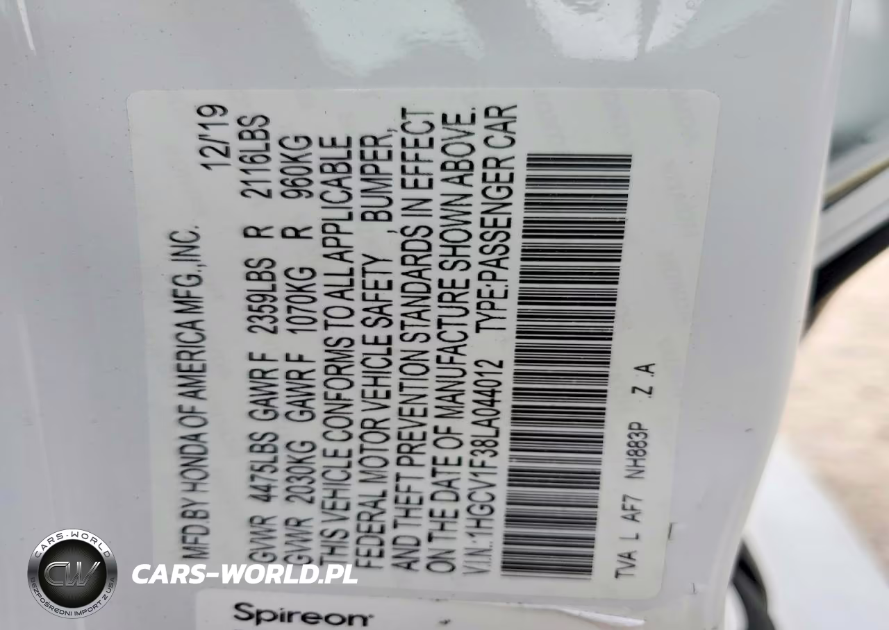 2020 Honda Accord VIN:1HGCV1F38LA044012 - 12