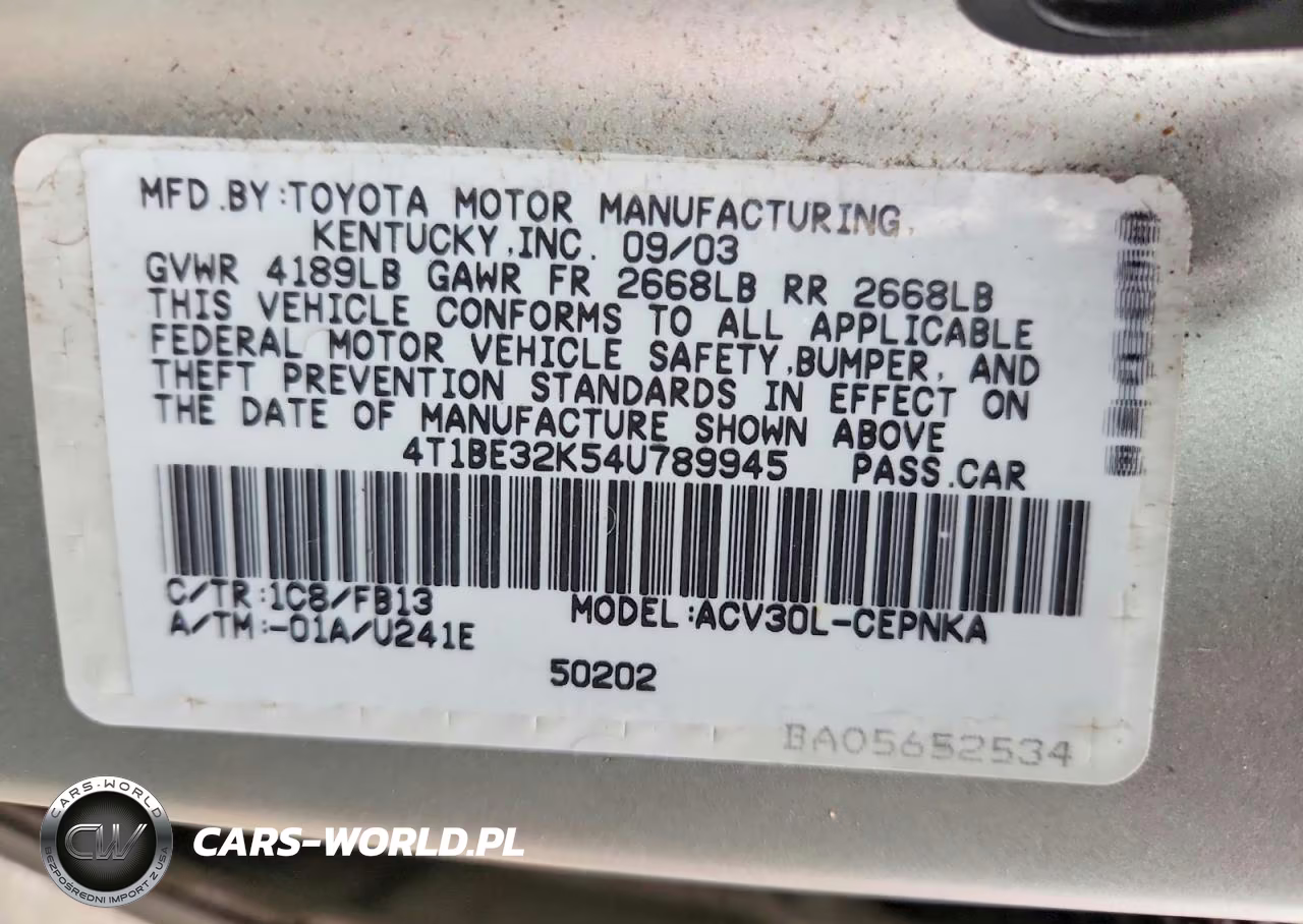 2004 Toyota Camry Le VIN:4T1BE32K54U789945 - 12