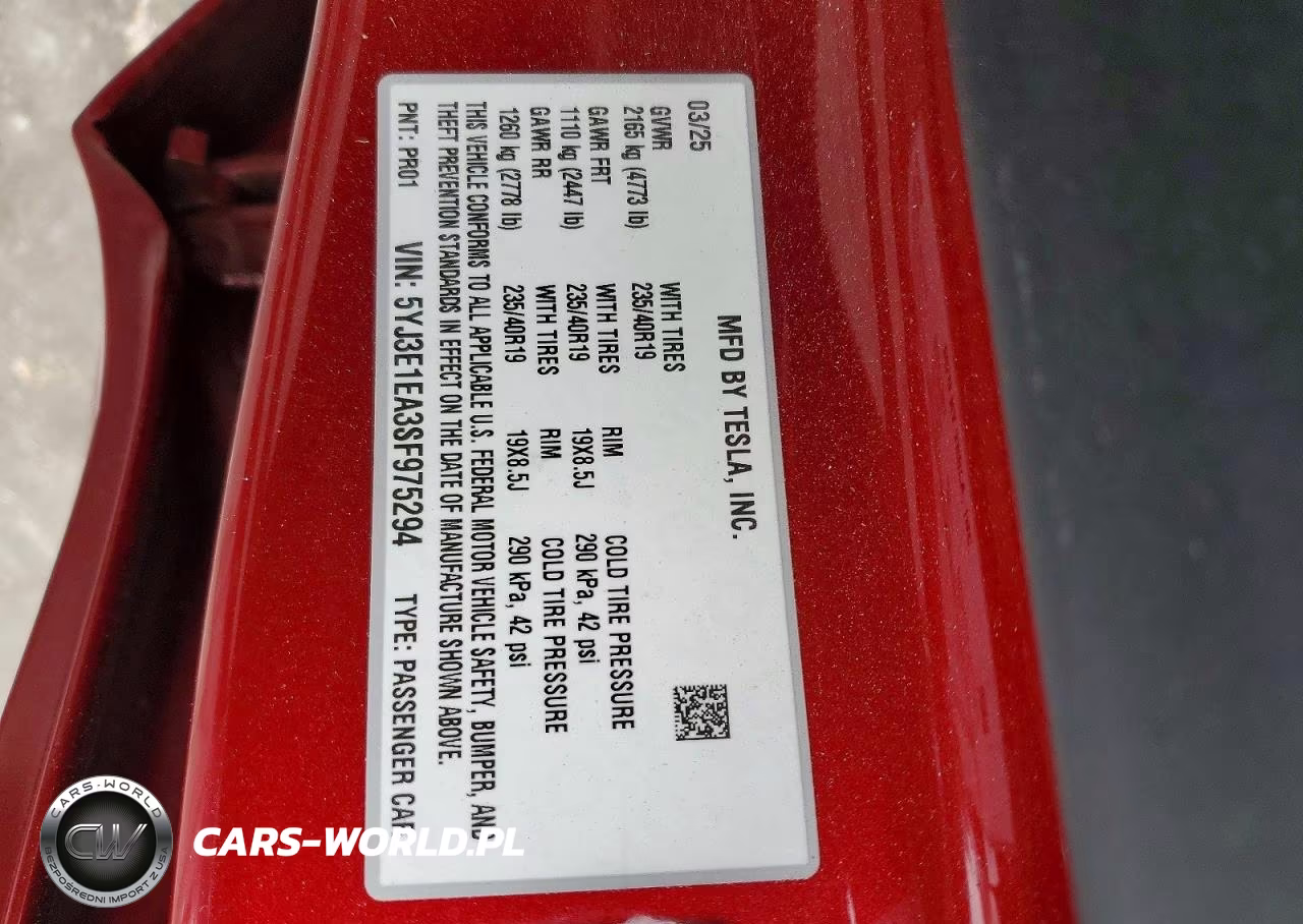 2025 Tesla Model 3 VIN:5YJ3E1EA3SF975294 - 13
