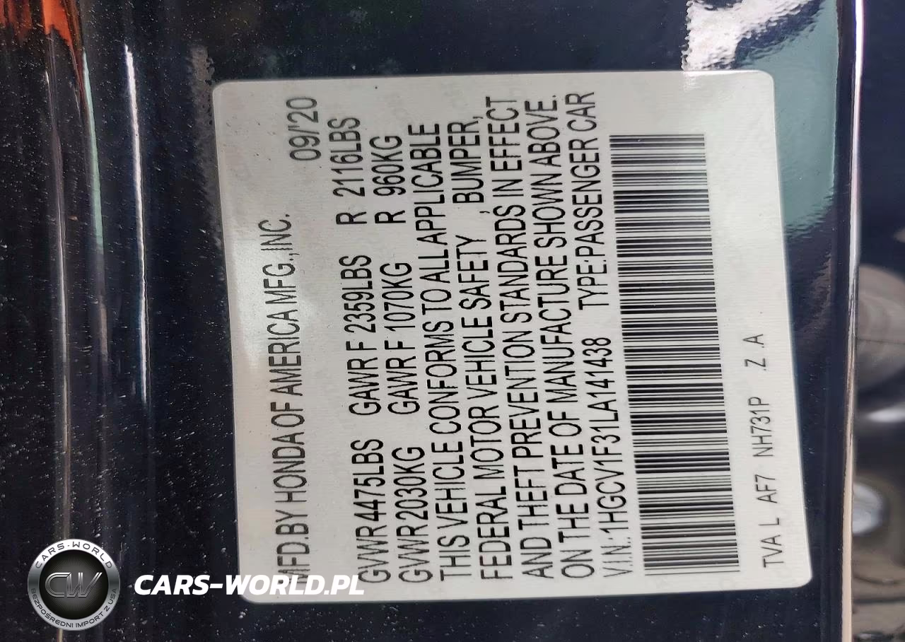 2020 Honda Accord Sport VIN:1HGCV1F31LA141438 - 13