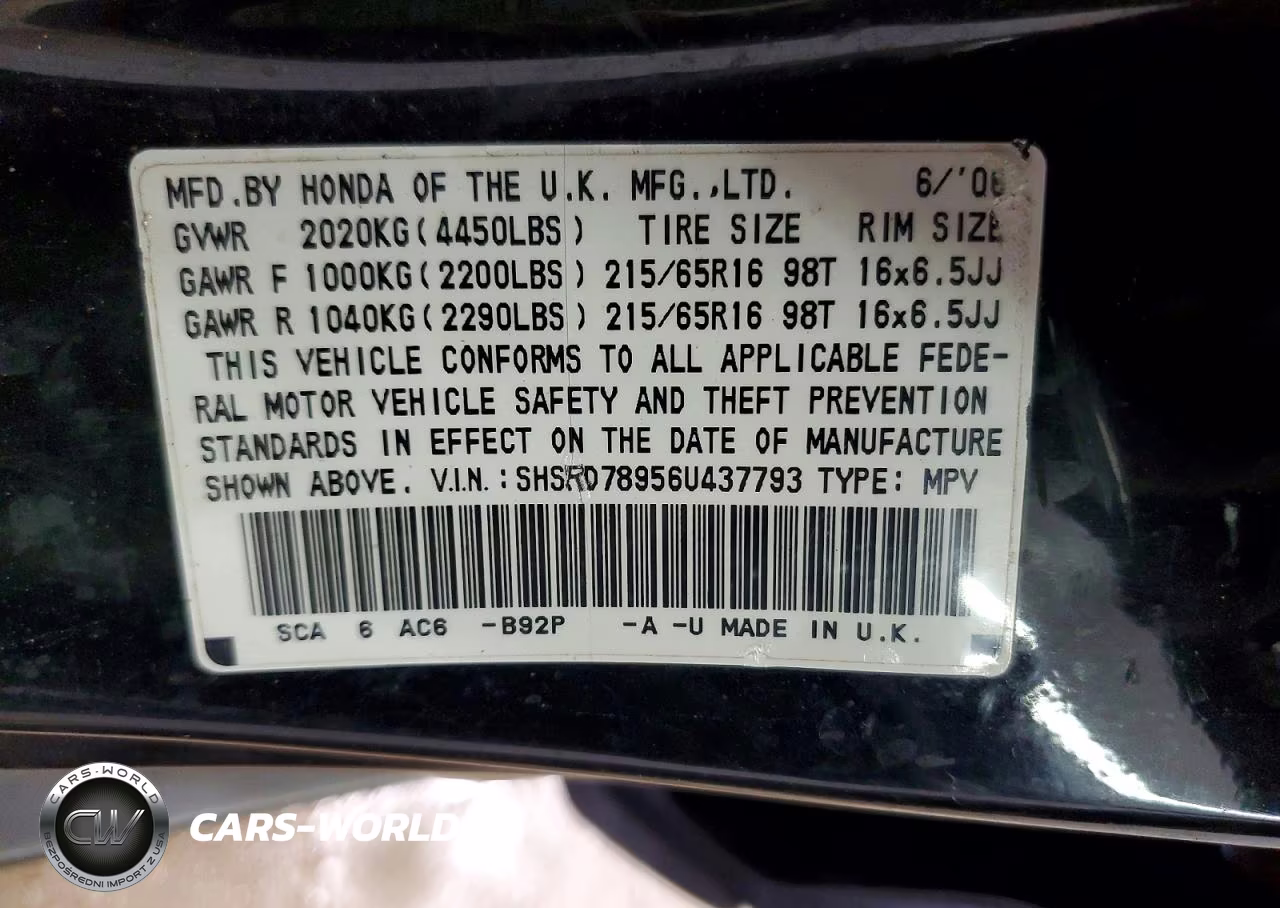 2006 Honda Cr-V Se-Ex VIN:SHSRD78956U437793 - 12