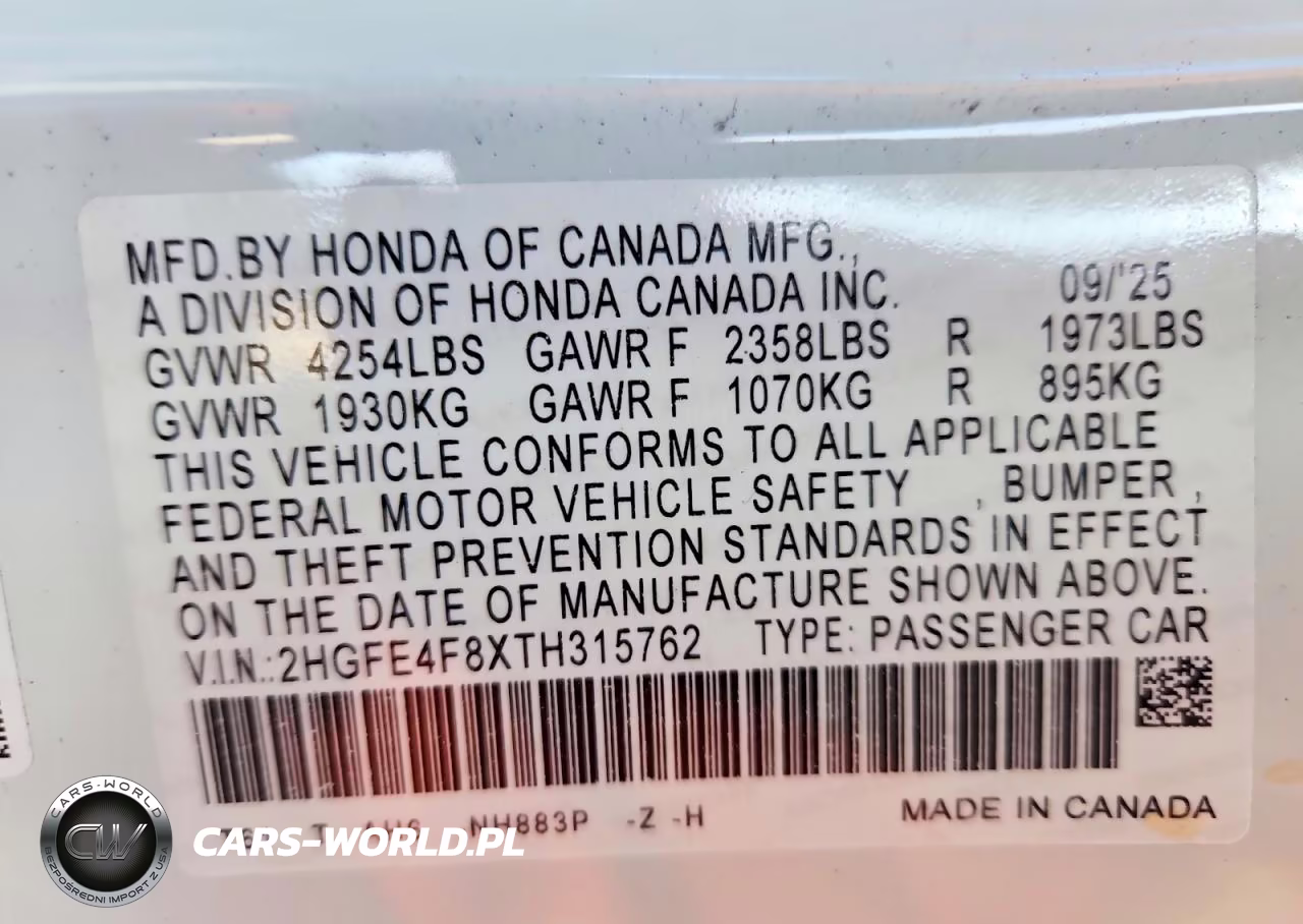 2026 Honda Civic Sport VIN:2HGFE4F8XTH315762 - 12