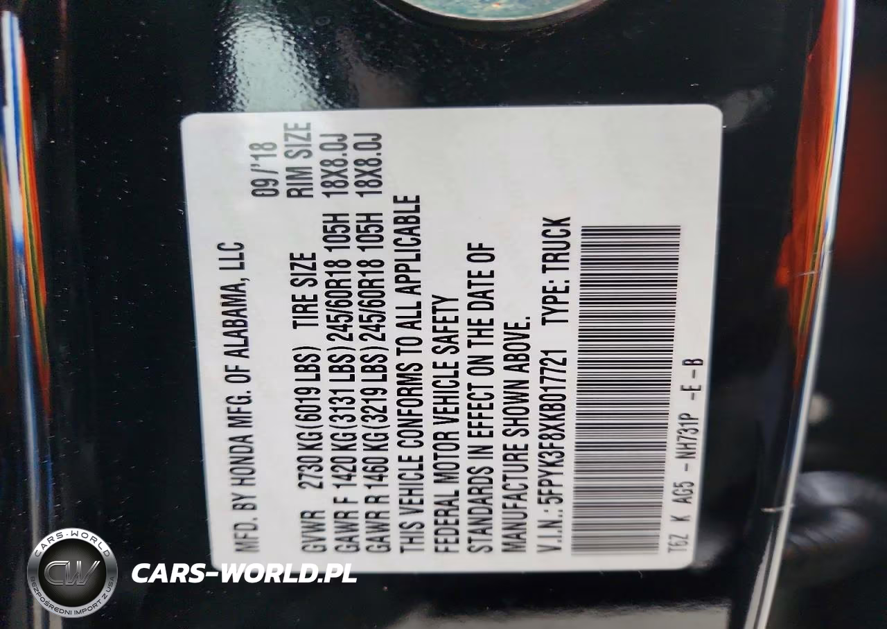 2019 HONDA RIDGELINE BLACK EDITION VIN:5FPYK3F8XKB017721 - 12