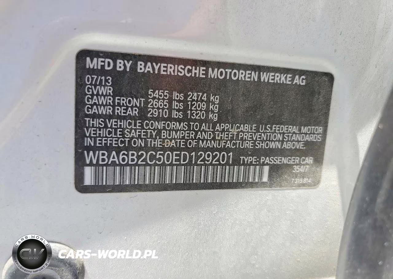 2014 BMW 650 I Gran Coupe VIN:WBA6B2C50ED129201 - 12