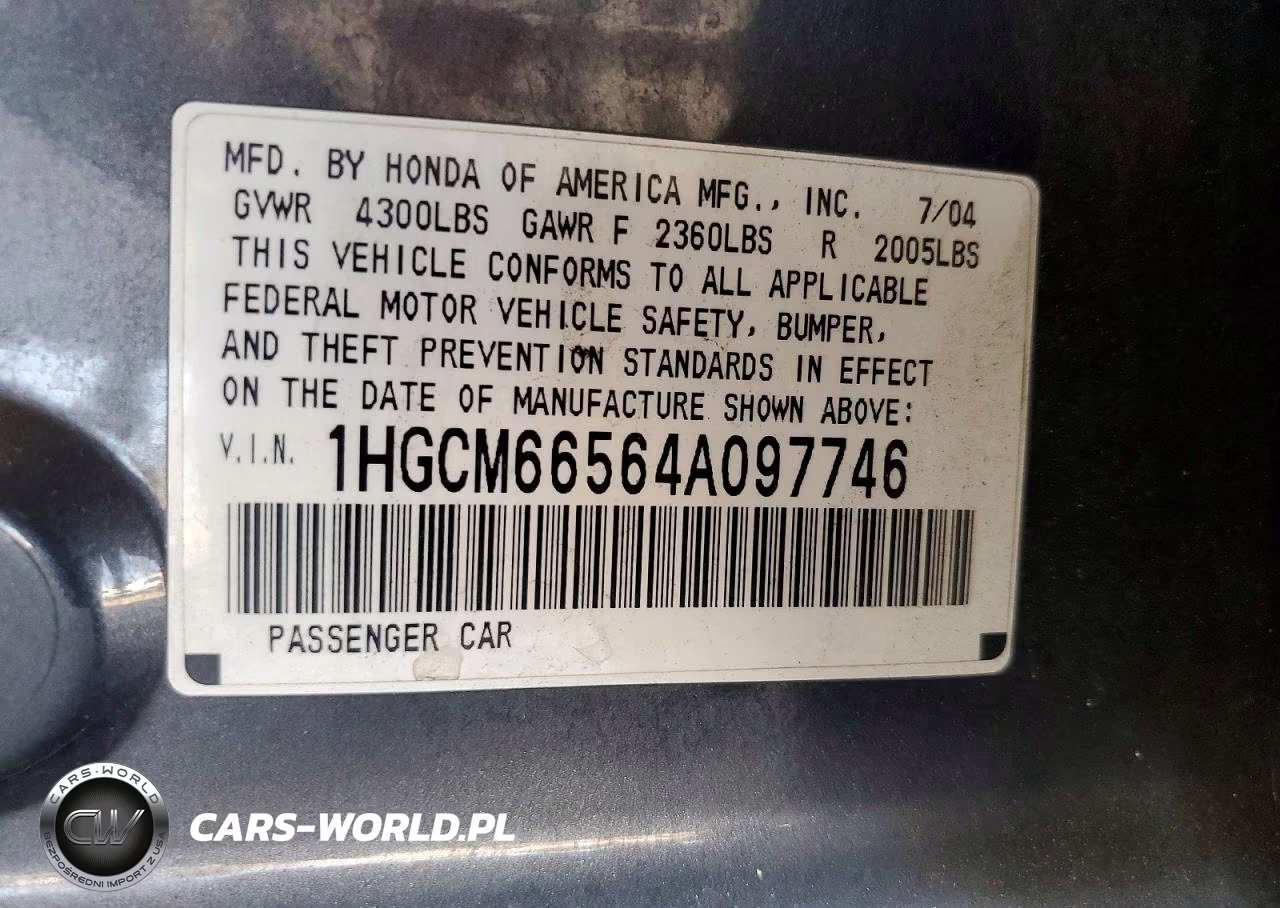 2004 Honda Accord Ex VIN:1HGCM66564A097746 - 12