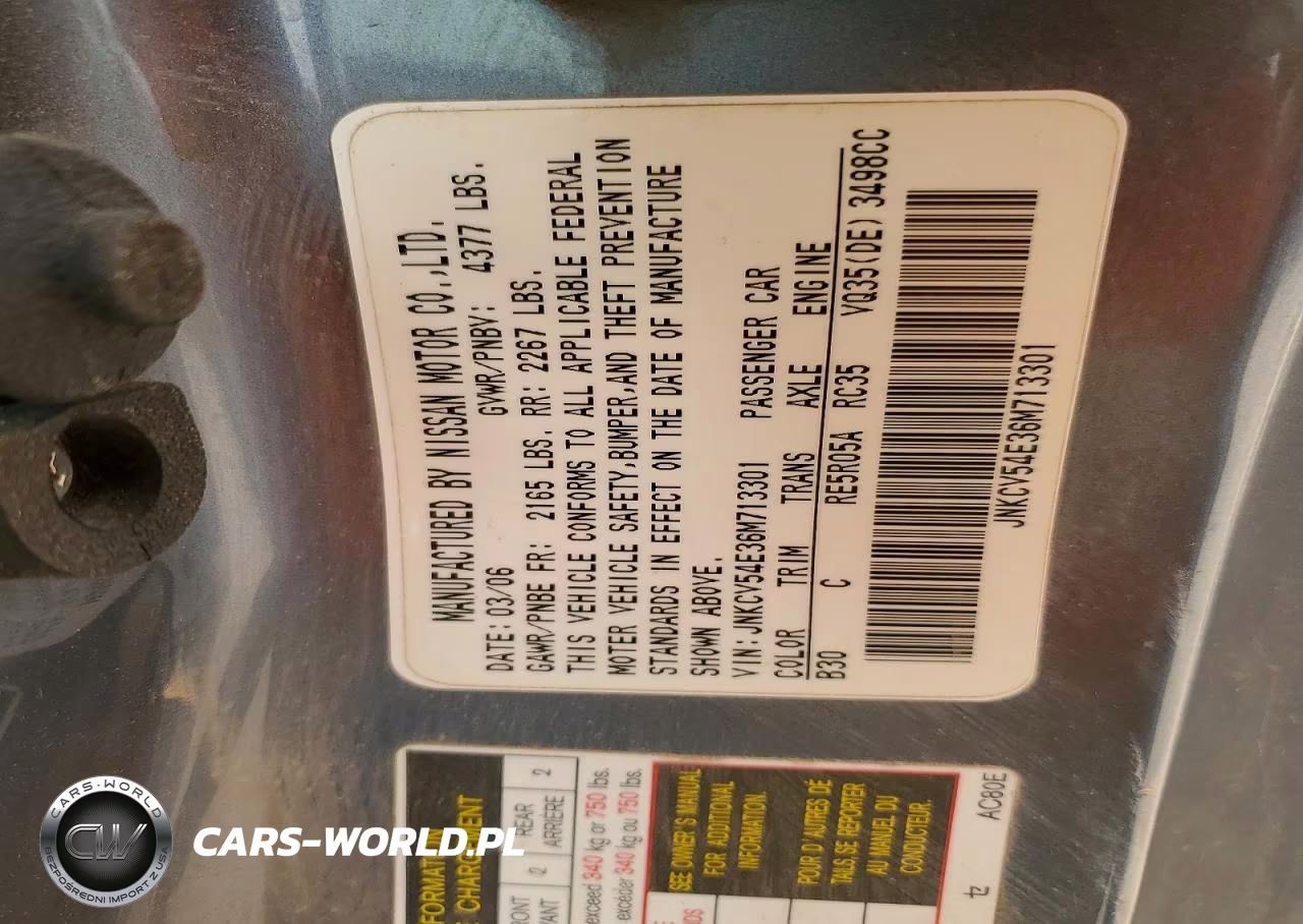 2006 Infiniti G35 Base VIN:JNKCV54E36M713301 - 12