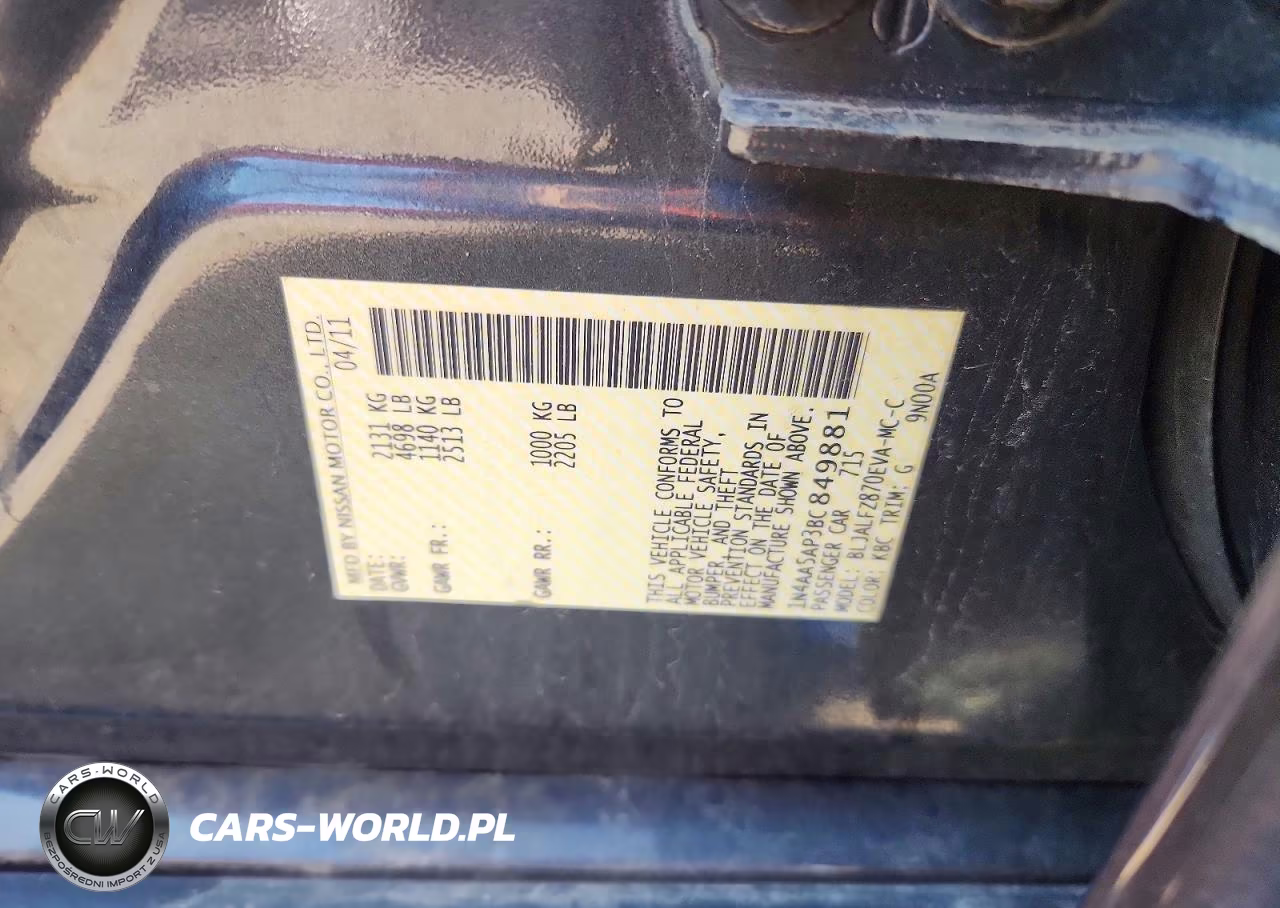 2011 Nissan Maxima 3.5 S VIN:1N4AA5AP3BC849881 - 12