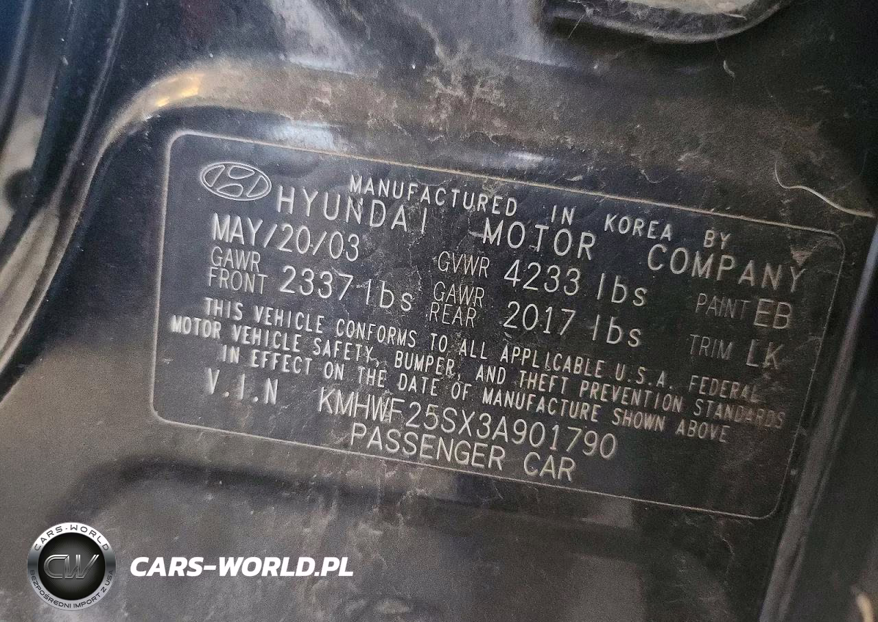 2003 Hyundai Sonata Gl VIN:KMHWF25SX3A901790 - 12
