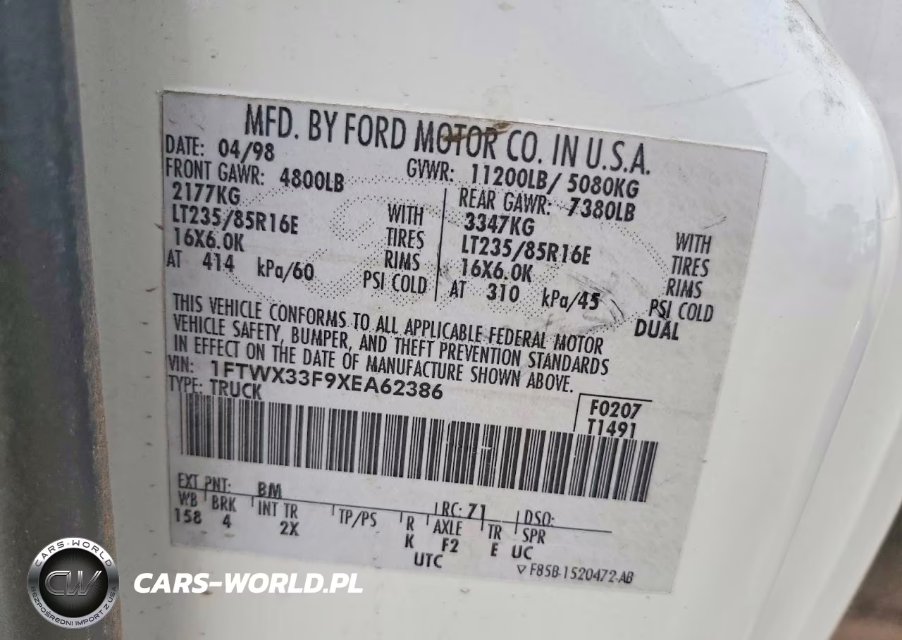 1999 Ford F350 Super Duty VIN:1FTWX33F9XEA62386 - 12
