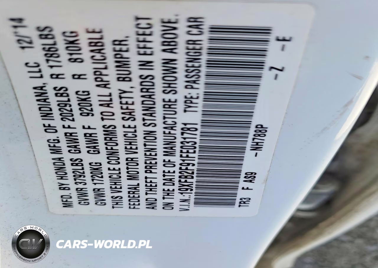 2015 Honda Civic VIN:19XFB2F91FE031781 - 13