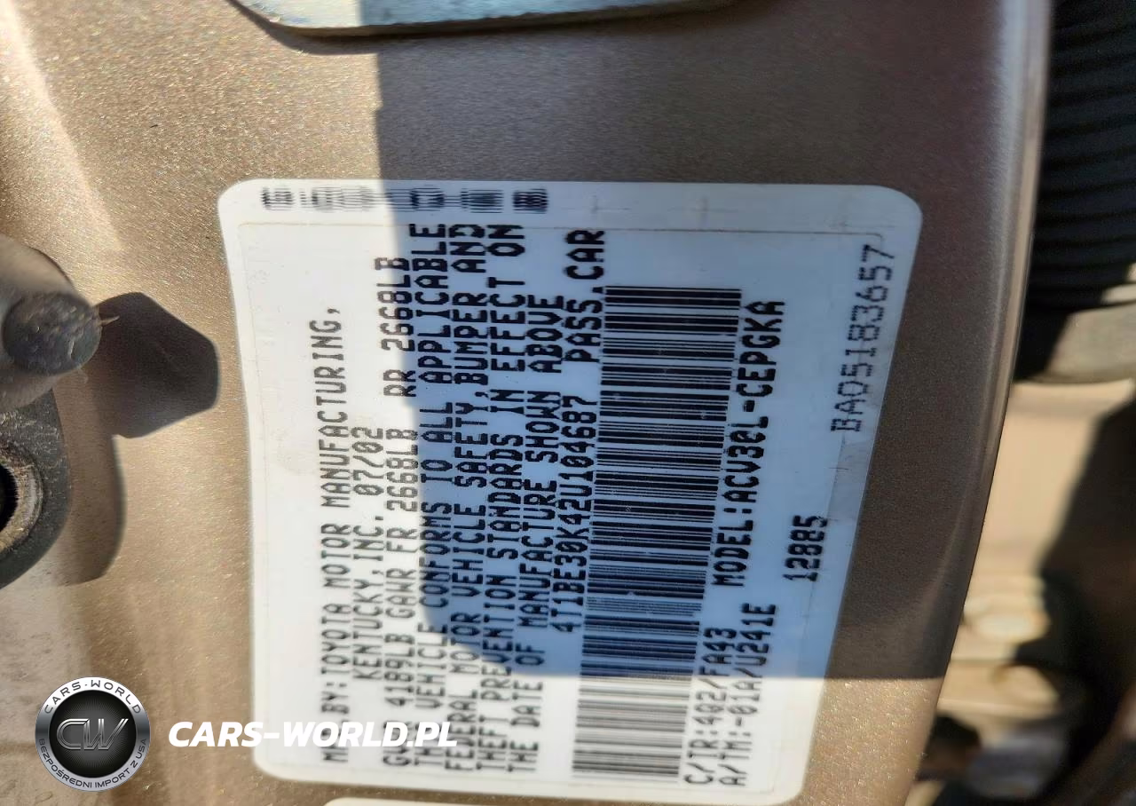 2002 Toyota Camry Xle VIN:4T1BE30K42U104687 - 12