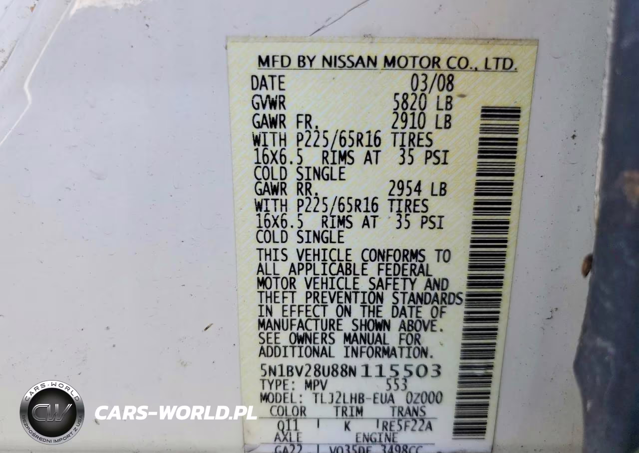 2008 Nissan Quest 3.5 VIN:5N1BV28U88N115503 - 13