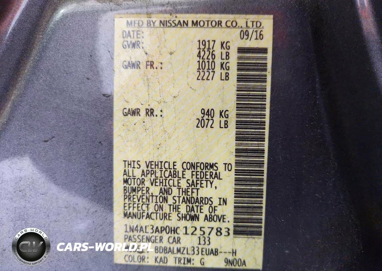 2017 Nissan Altima 2.5 Sv VIN:1N4AL3AP0HC125783 - 12