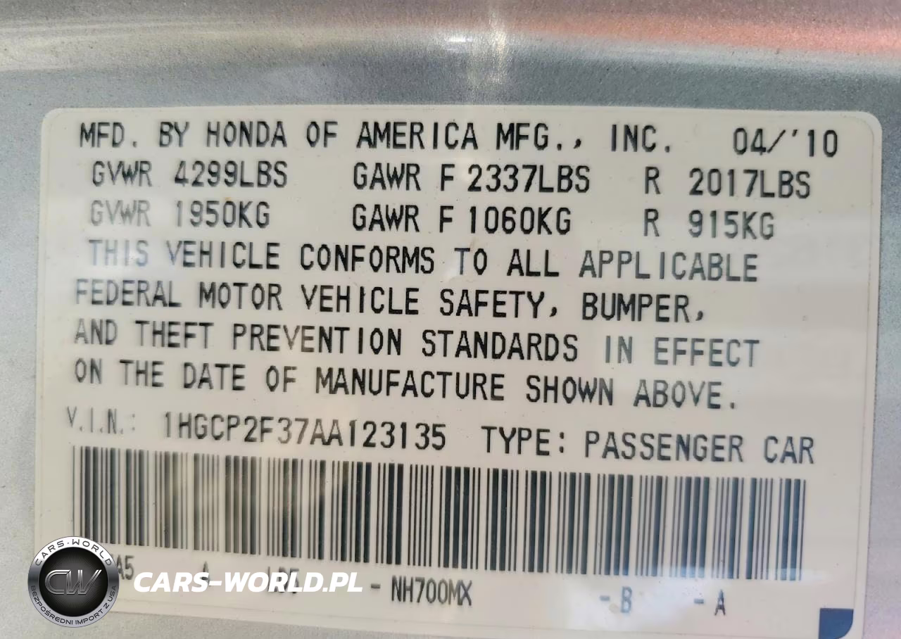 2010 Honda Accord Lx VIN:1HGCP2F37AA123135 - 12
