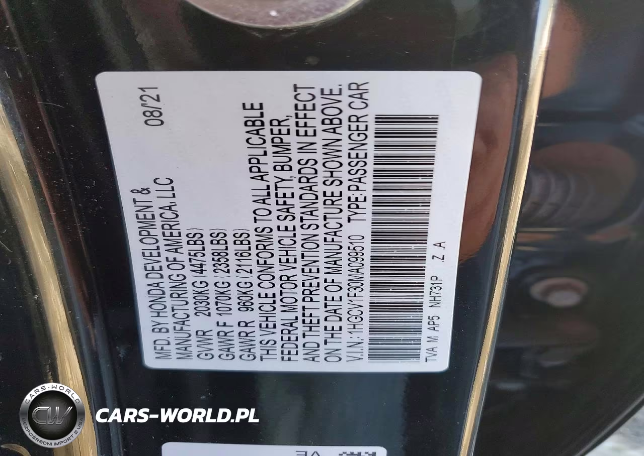 2021 Honda Accord Sport VIN:1HGCV1F30MA099510 - 12