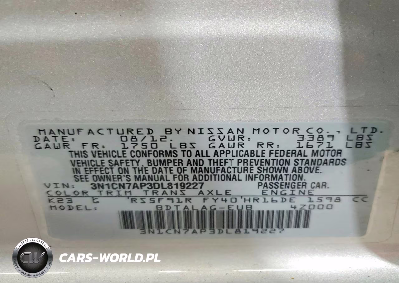 2013 Nissan Versa 1.6 S VIN:3N1CN7AP3DL819227 - 12