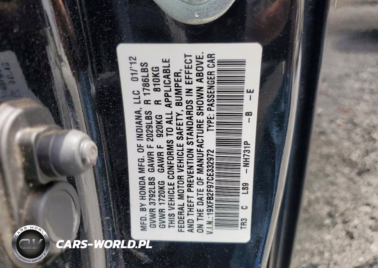 2012 Honda Civic Exl VIN:19XFB2F97CE332972 - 12