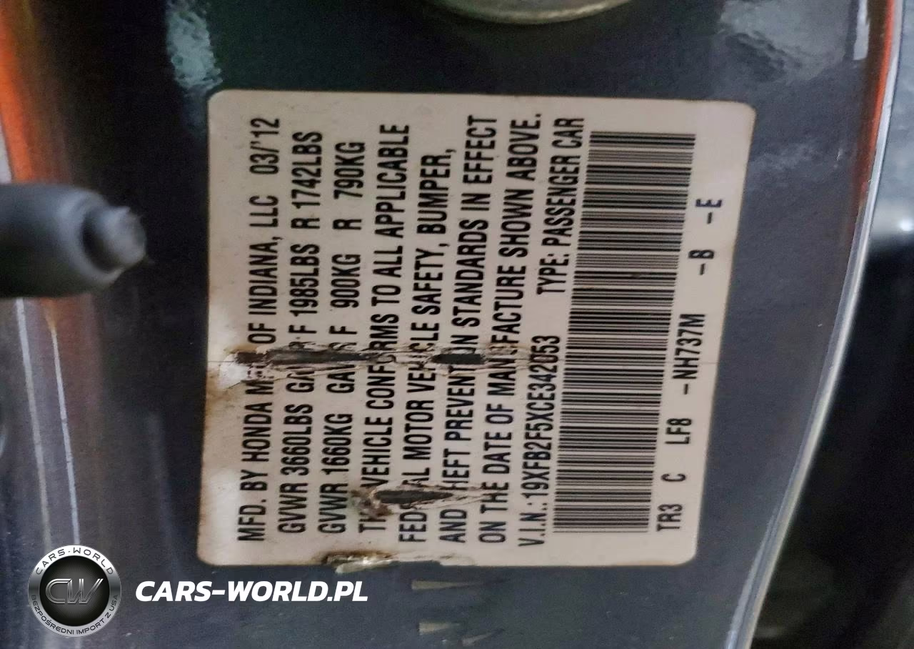 2012 Honda Civic Lx VIN:19XFB2F5XCE342053 - 12