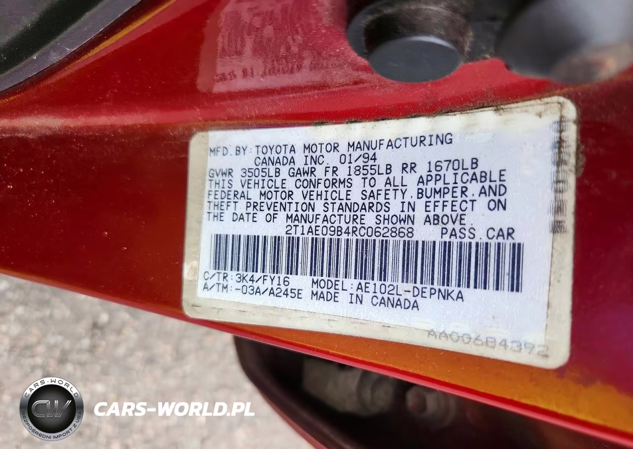 1994 Toyota Corolla Dx VIN:2T1AE09B4RC062868 - 12