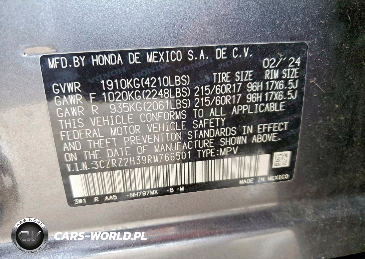 2024 Honda Hr-V Lx VIN:3CZRZ2H39RM766501 - 13