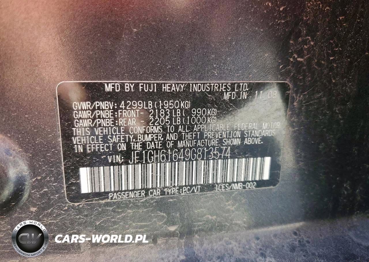 2009 Subaru Impreza 2.5I VIN:JF1GH61649G813574 - 12