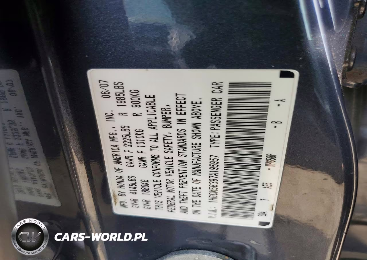 2007 Honda Accord Se VIN:1HGCM56397A195957 - 12