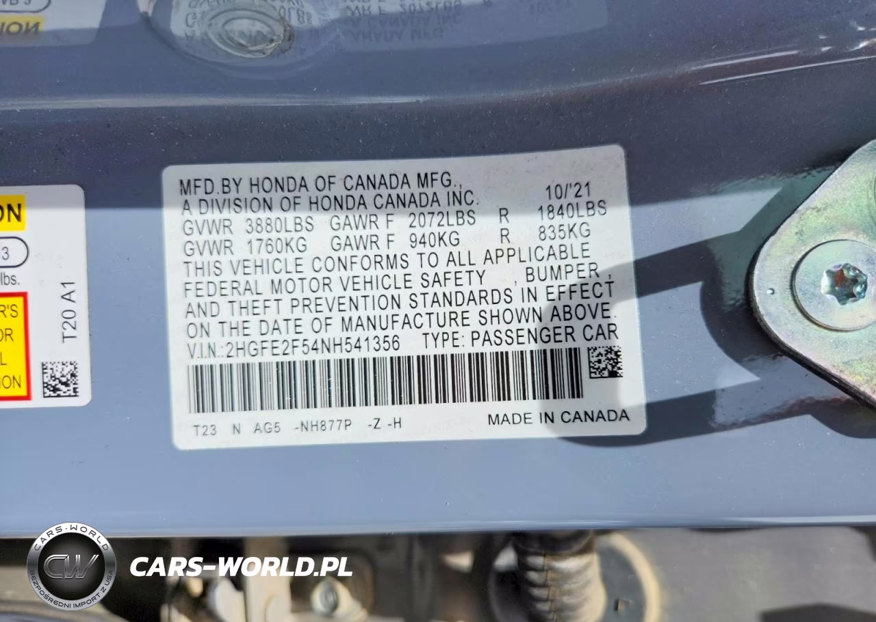 2022 Honda Civic Sport VIN:2HGFE2F54NH541356 - 12
