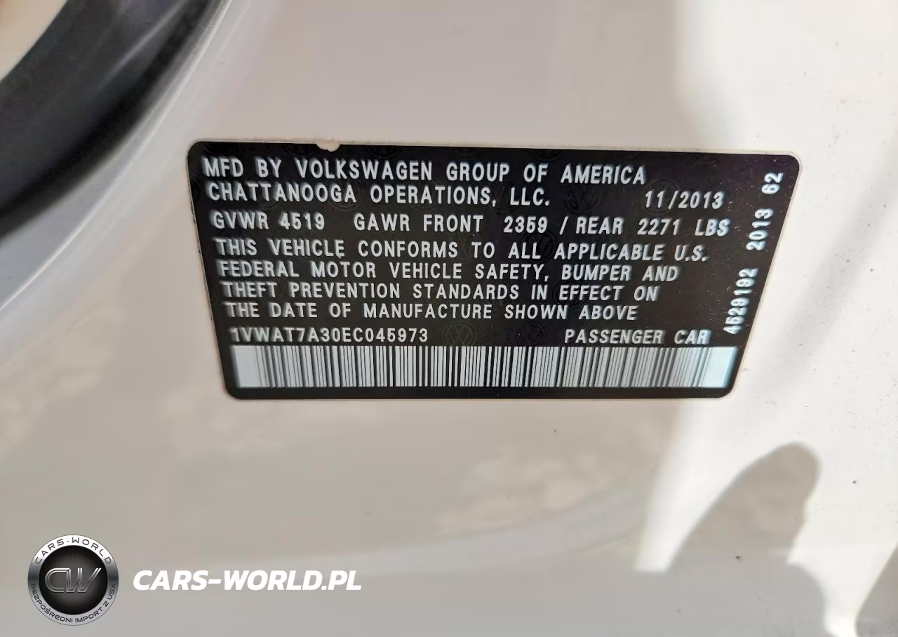2014 Volkswagen Passat S VIN:1VWAT7A30EC045973 - 12