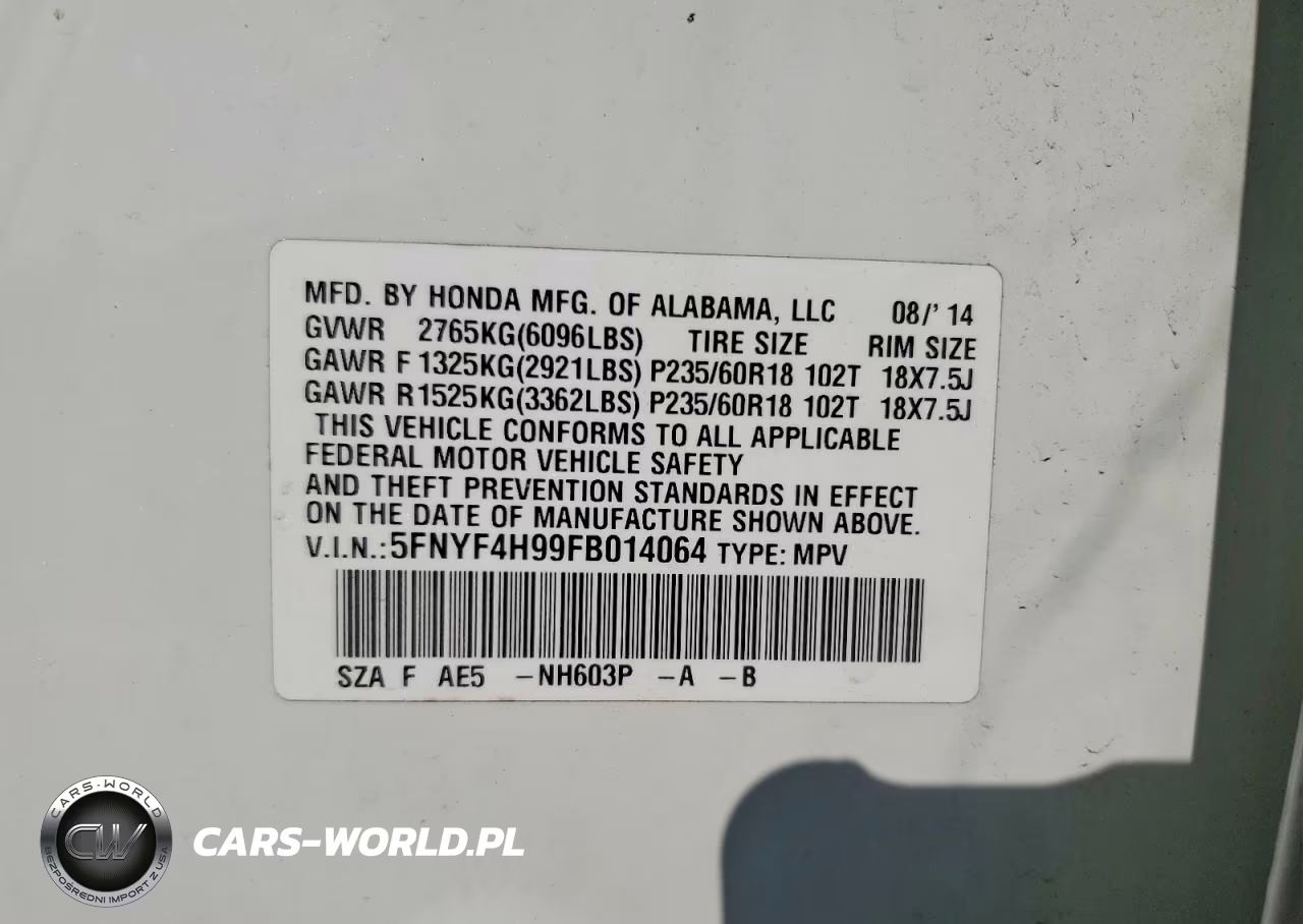 2015 Honda Pilot Touring VIN:5FNYF4H99FB014064 - 13
