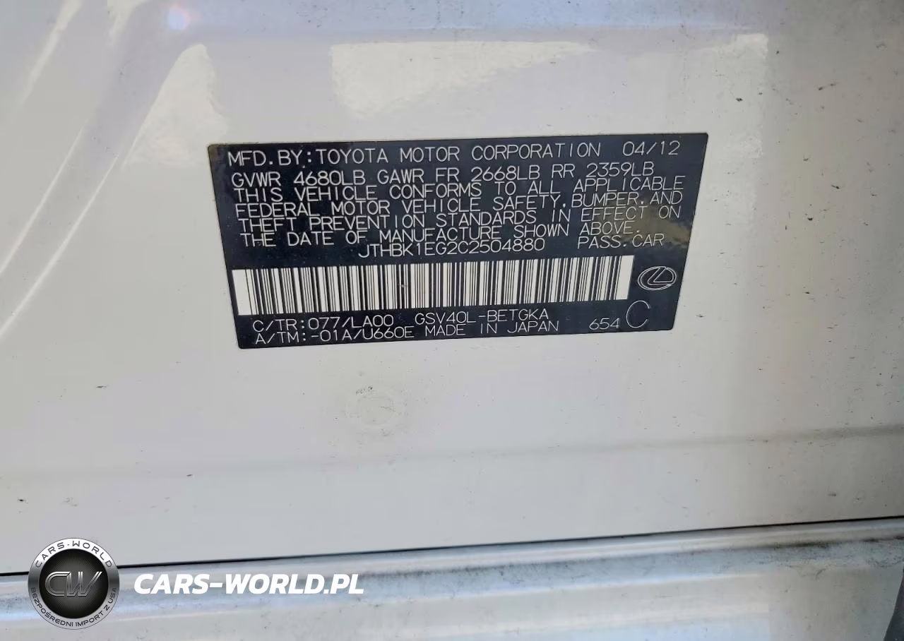 2012 Lexus Es 350 VIN:JTHBK1EG2C2504880 - 12