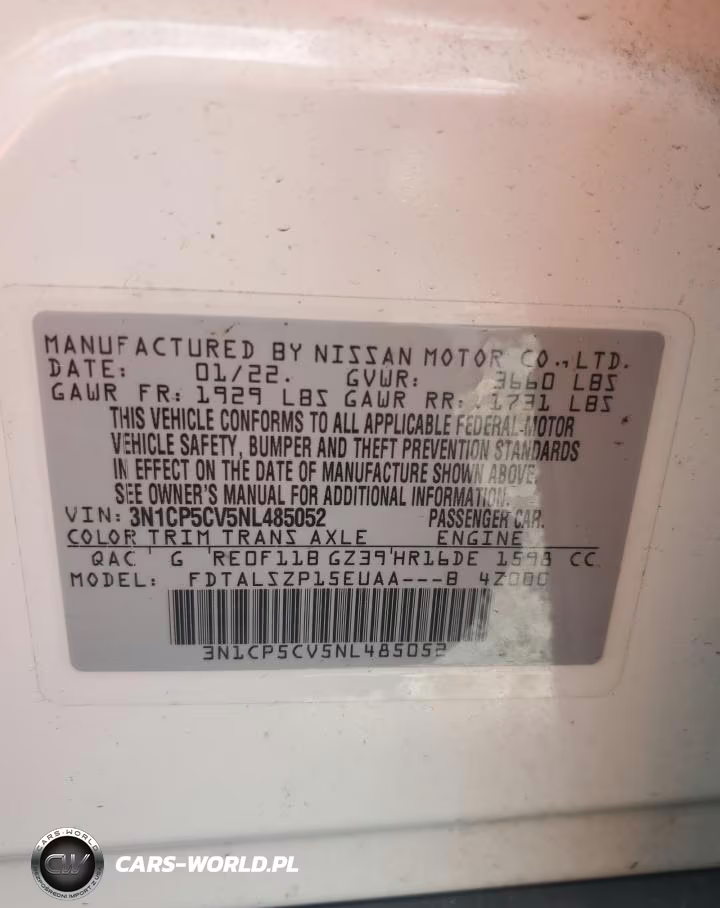 2022 Nissan Kicks Sv VIN:3N1CP5CV5NL485052 - 13