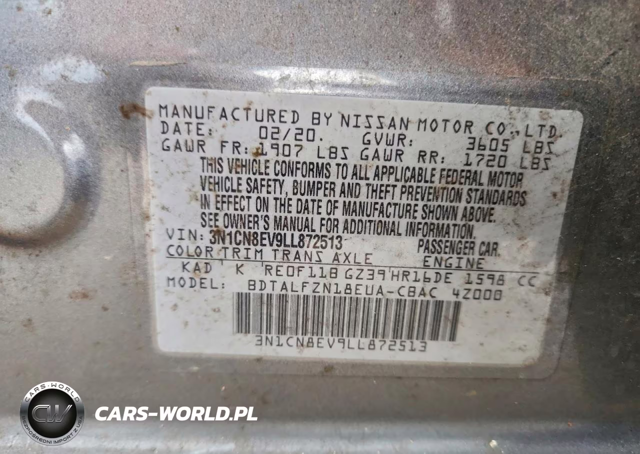 2020 Nissan Versa Sv VIN:3N1CN8EV9LL872513 - 12