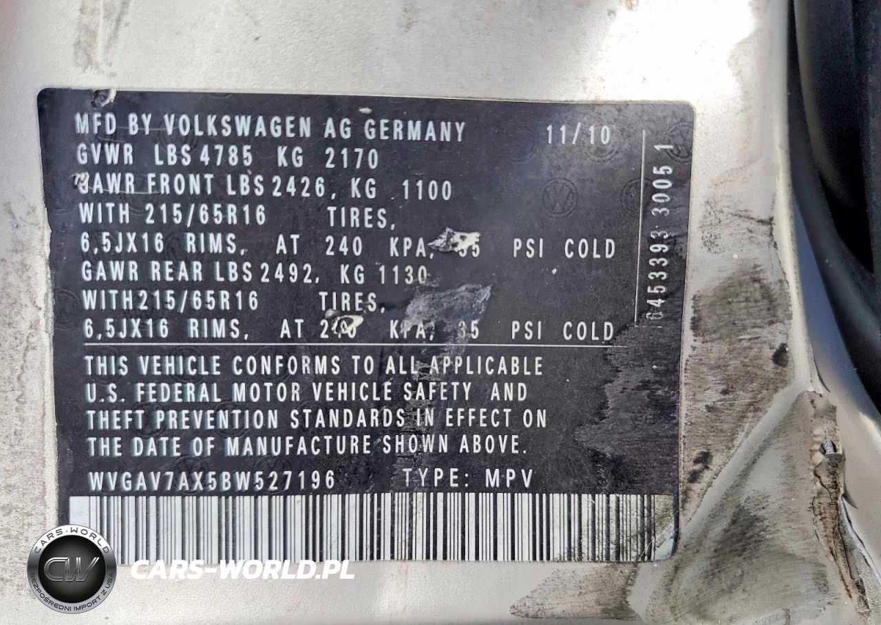 2011 Volkswagen Tiguan S VIN:WVGAV7AX5BW527196 - 13