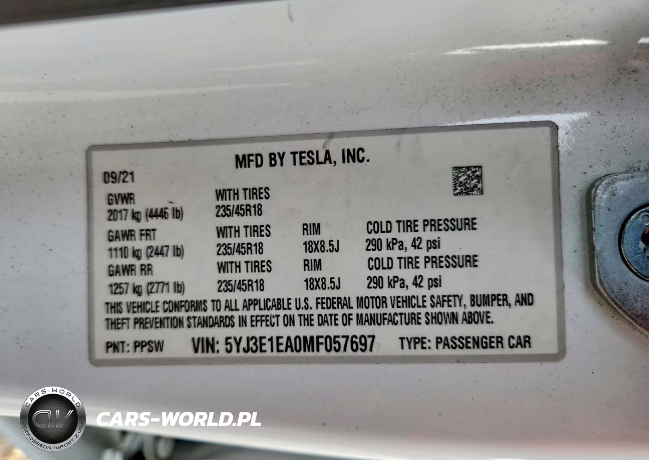 2021 Tesla Model 3 VIN:5YJ3E1EA0MF057697 - 12