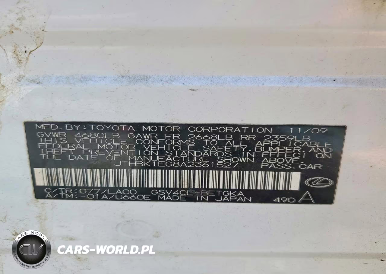 2010 Lexus Es 350 VIN:JTHBK1EG8A2361527 - 12