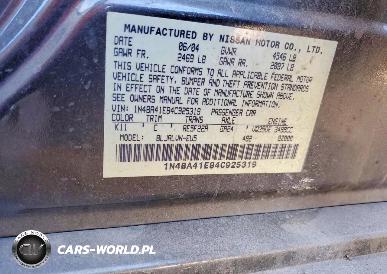 2004 Nissan Maxima Se VIN:1N4BA41E84C925319 - 12
