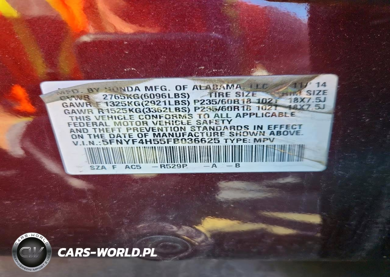 2015 Honda Pilot Exl VIN:5FNYF4H55FB036625 - 13