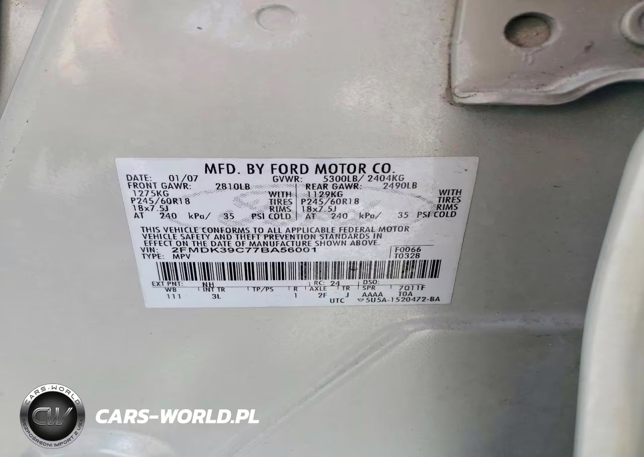 2007 Ford Edge Sel Plus VIN:2FMDK39C77BA56001 - 13