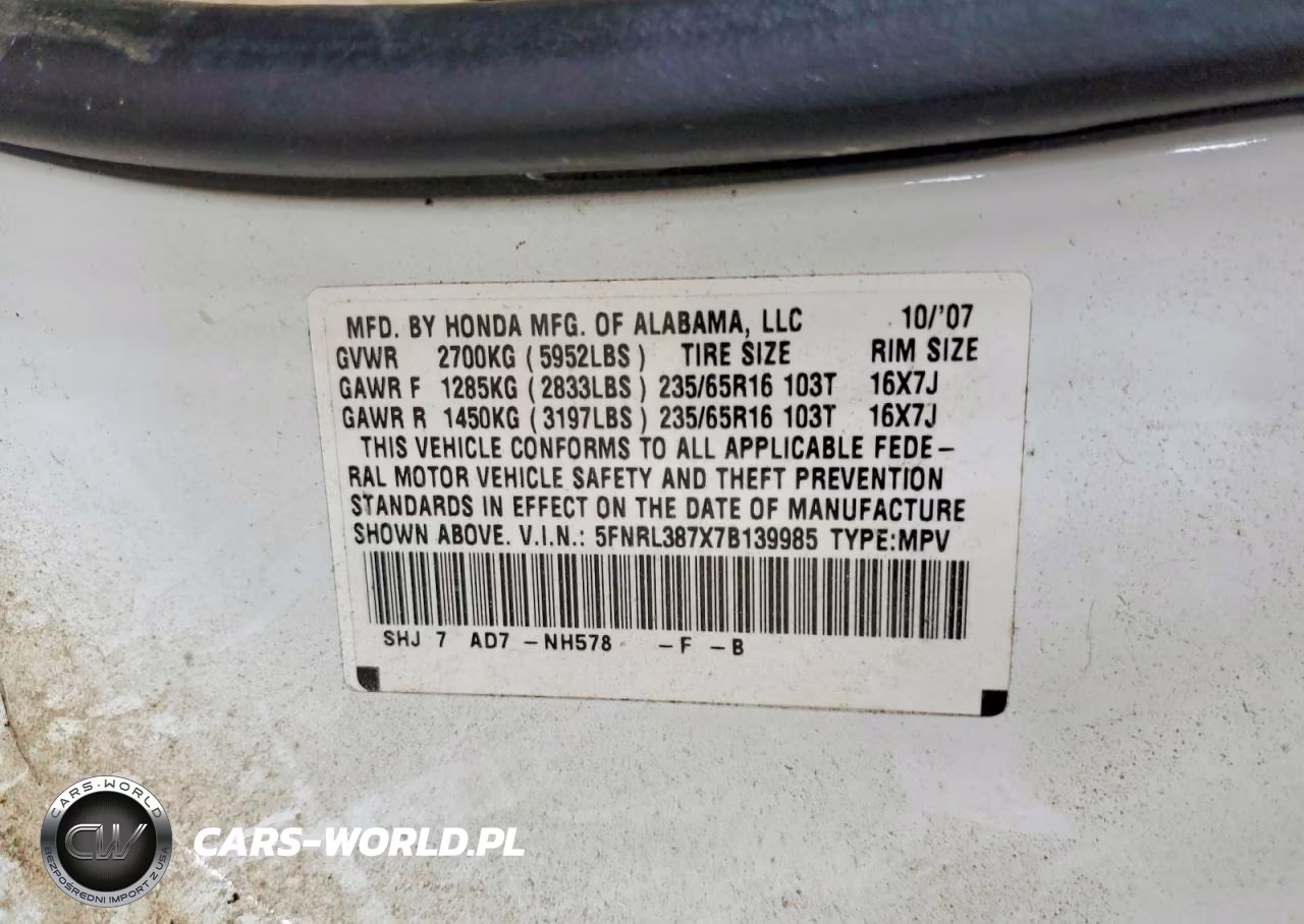 2007 Honda Odyssey Exl VIN:5FNRL387X7B139985 - 13