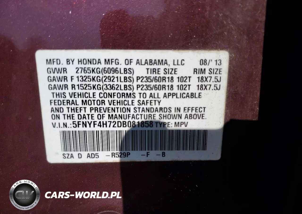 2013 Honda Pilot Exln VIN:5FNYF4H72DB081858 - 13