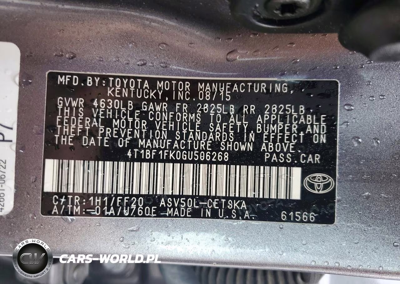 2016 Toyota Camry Se VIN:4T1BF1FK0GU506268 - 12