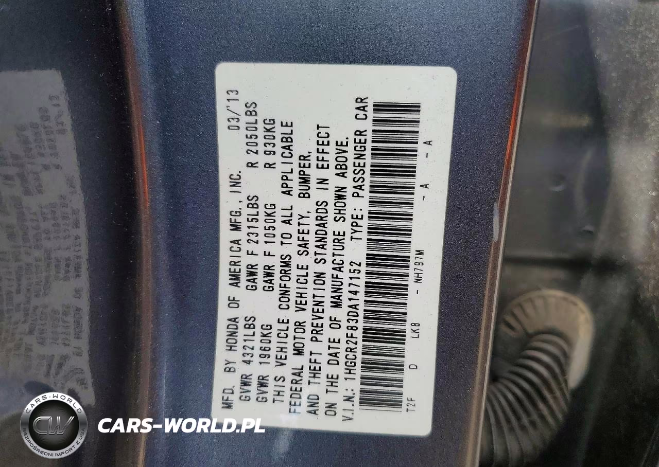 2013 Honda Accord Exl VIN:1HGCR2F83DA147152 - 12