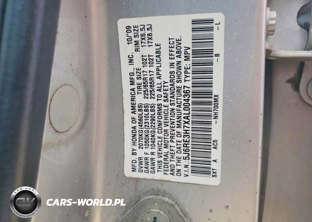 2010 Honda Cr-V Exl VIN:5J6RE3H7XAL004367 - 13