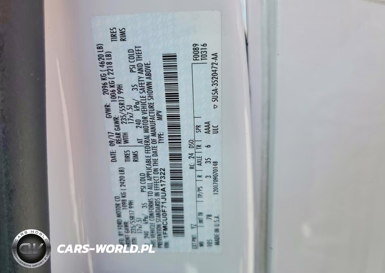 2018 Ford Escape S VIN:1FMCU0F71JUA17322 - 14