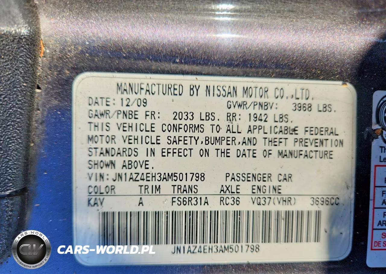 2010 Nissan 370Z Base VIN:JN1AZ4EH3AM501798 - 13